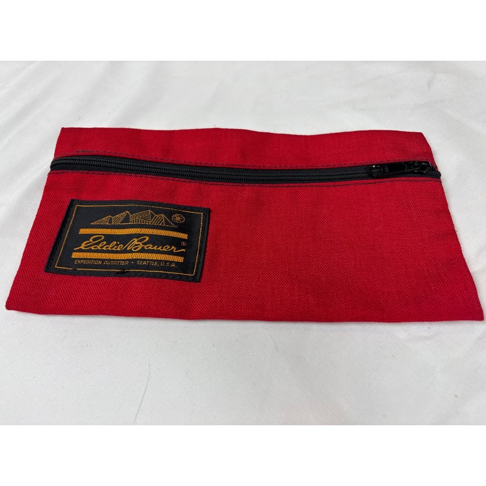 Vintage Eddie Bauer Red Canvas Zipper Utility Pouch Travel Accessory Bag